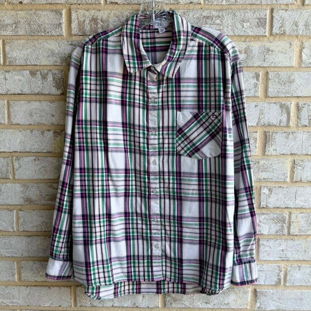 Crown & Ivy Long Sleeve Button Up Multicolor Plaid Shirt Women's Size XL